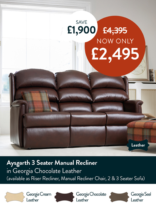 Aysgarth 3 Seater Manual Recliner in Georgia Chocolate Leather