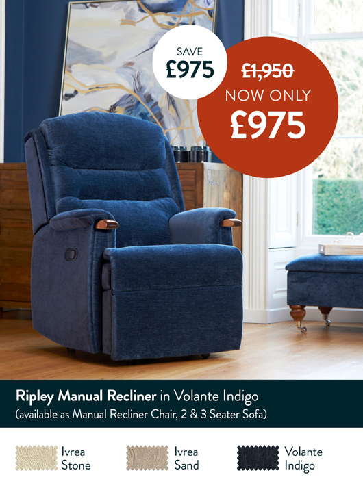 Ripley Manual recliner in Volante Indigo