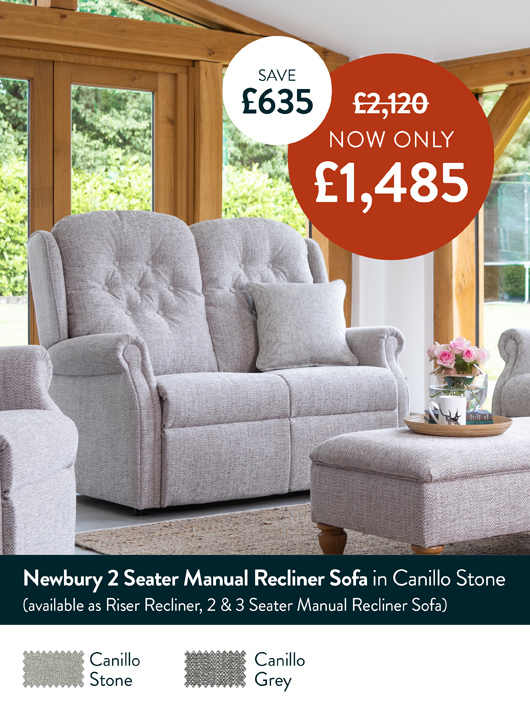 Newbury 2 Seater Manual Recliner Sofa in Canillo Stone