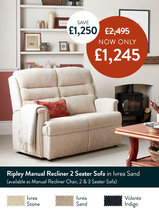 Ripley Manual Recliner 2 Seater Soffa in Ivrea Sand