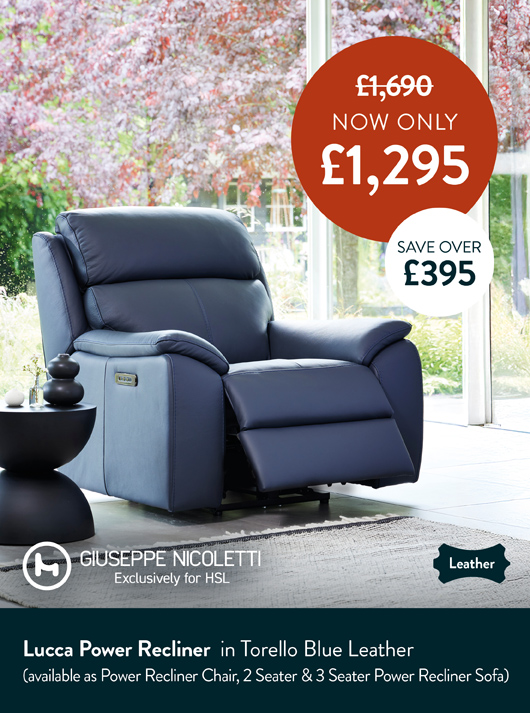 Lucca Power Recliner in Torello Blue Leather