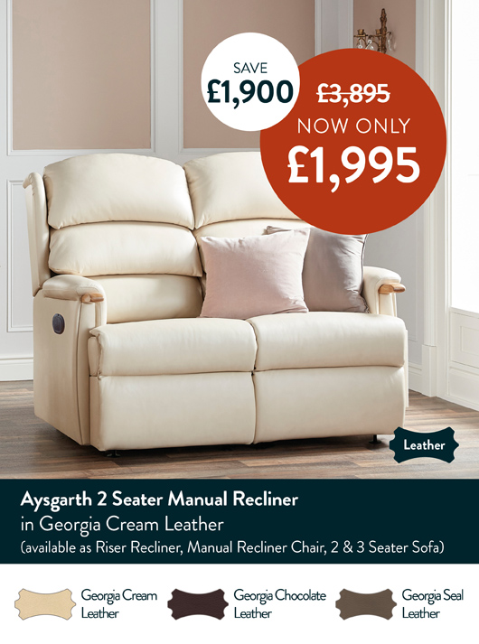 Aysgarth 2 Seater Manual Recliner in Georgia Cream Leather