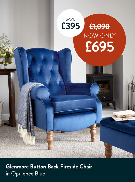 Glenmore Button Back Fireside Chair in Opulence Blue