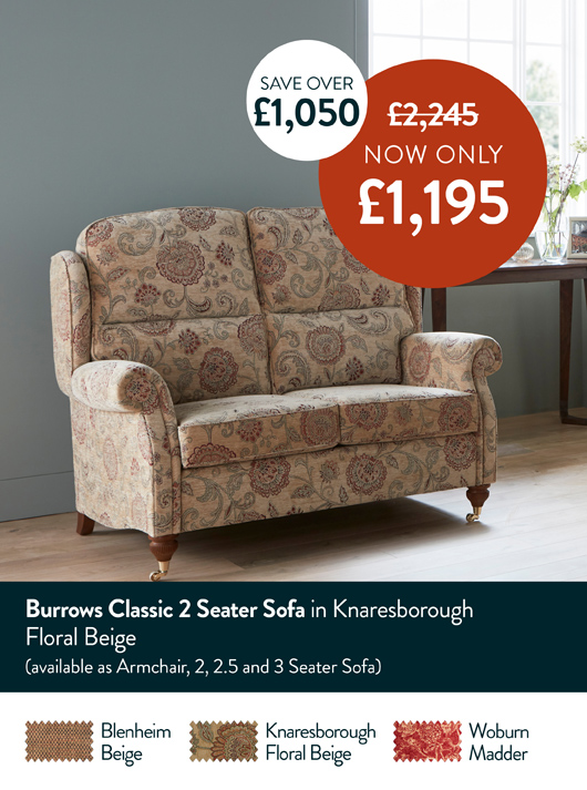 Burrows Classic 2 Seater Sofa in Knaresborough Floral Beige