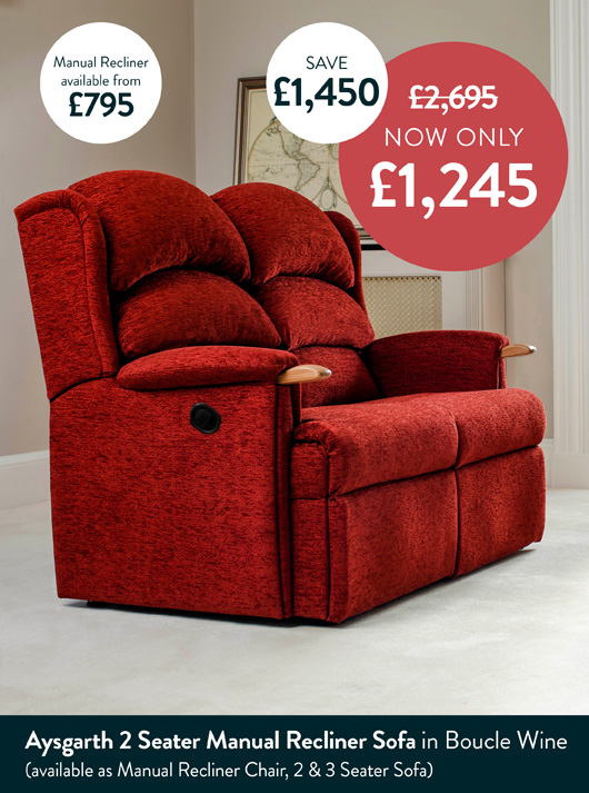 Aysgarth 2 Seater Manual Recliner Sofa In Boucle Wine Aysgarth 2 Seater Manual Recliner Sofa In Boucle Wine